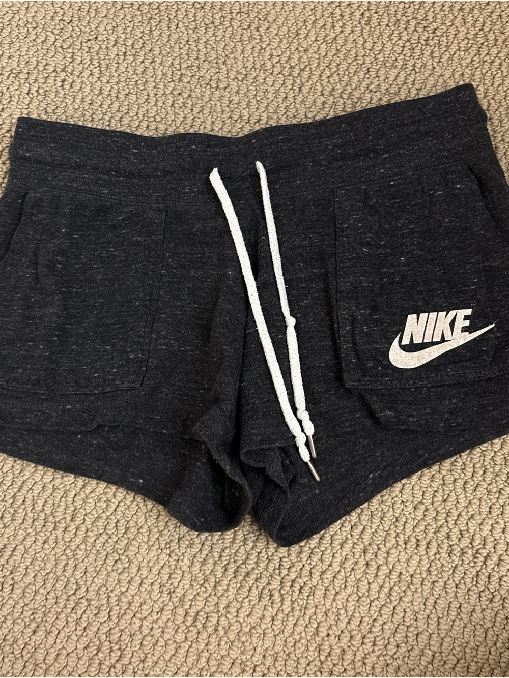 Nike Women's Black Heather Athletic Shorts with White Drawstring